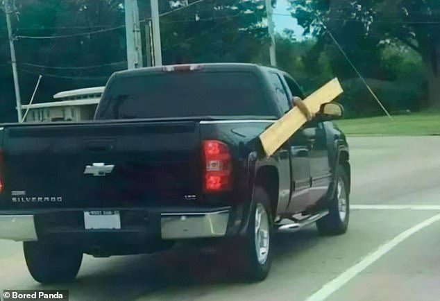 Find the flaw!  In Florida, a man wished he had a car with a truck to haul that board of wood... oh wait