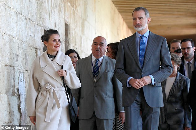 The Queen of Spain looked relaxed during the tour, while her husband appeared deep in thought