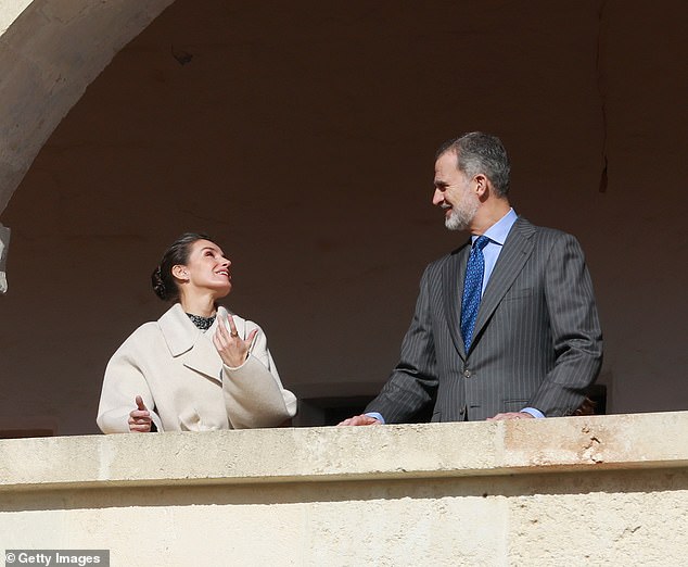 The couple seemed to be enjoying a lively conversation, with Letizia giving her husband a warm smile.