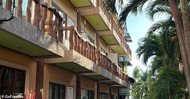 Maddi Neale-Shankster, 21, from Coventry, was paralysed from the waist down after falling from a hotel balcony (pictured) on New Year's Eve on the island of Ko Pha-Ngan