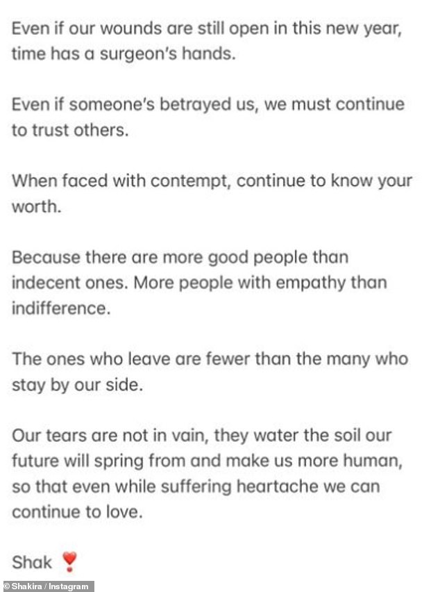 Dig: It comes after Shakira also took a clear swipe at Gerard when she wrote an Instagram post about healing after betrayal on New Year's Day