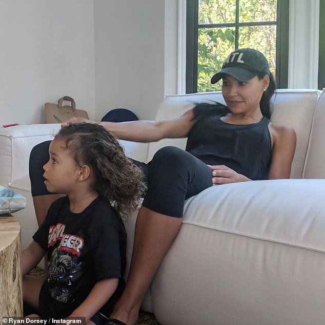 Missed so much: Dorsey, 39, who was married to Rivera from 2014 to 2018, shared touching photos of the actress doting on her son, revealing she tries every day to 'keep moving forward'