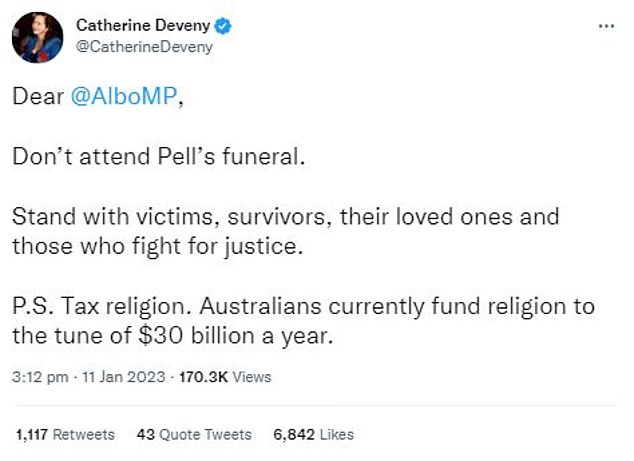 Deveny urged Albanese to implement religious reform after Pell's death