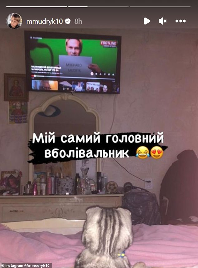 The 22-year-old Shakhtar Donetsk winger posted a photo of his cat on his Instagram page (pictured)