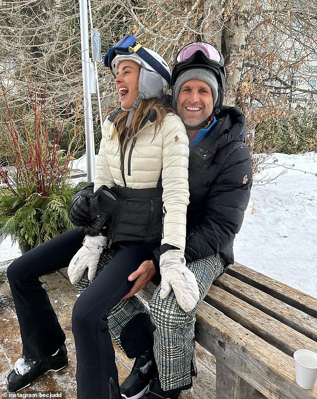 Bec and her husband, AFL star Chris Judd, took their children Oscar, 11, Billie, eight, and twin boys Tom and Darcy, six, for a winter getaway.