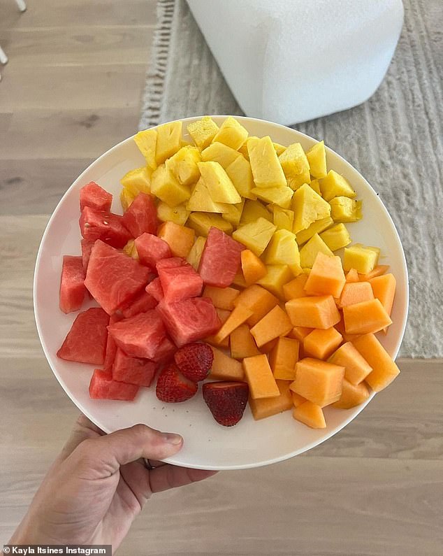 Finally, Itsines finished off with a plate of strawberry, watermelon, pineapple and melon