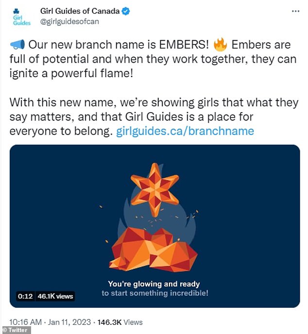 The announcement was made by Girl Guides of Canada in a tweet on Wednesday.