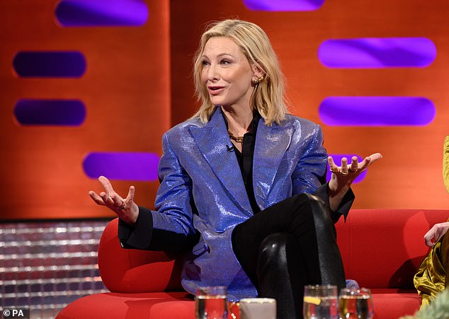 Incredible: Cate looked great in her blue jacket as she spoke on the show about her upcoming projects