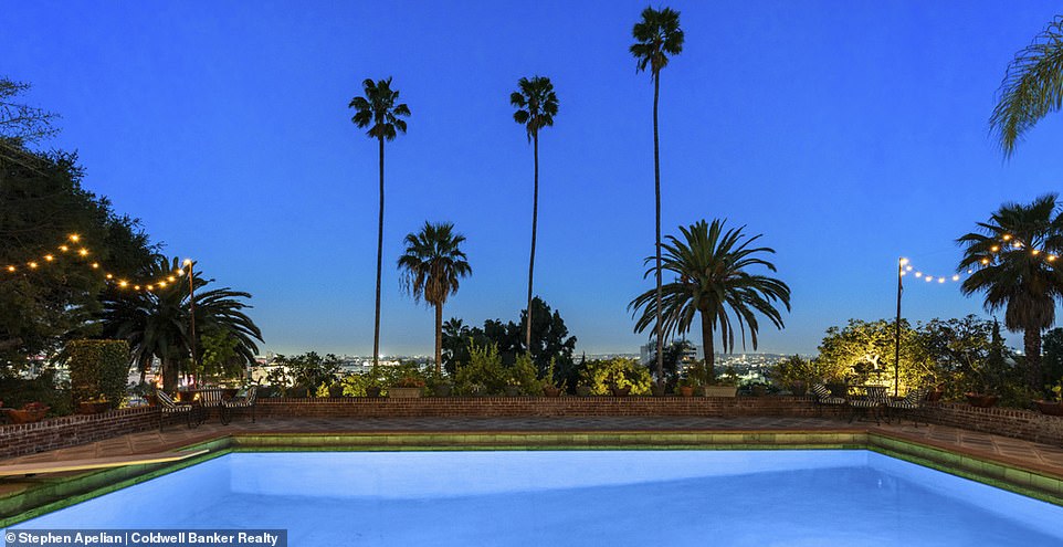 Wow: Mirren and her husband enjoyed the views of Los Angeles from their pool