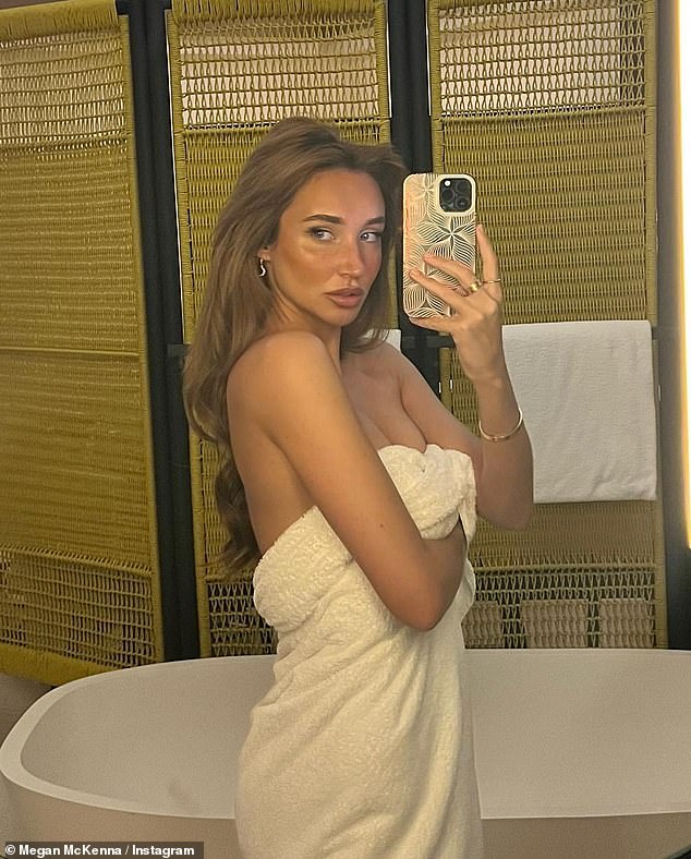 Wow: Before getting dressed, she uploaded an amazing photo of herself wrapped in a crisp white towel in her bathroom.