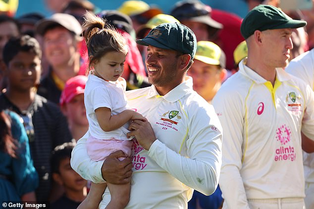 Usman Khawaja of Australia is seen with his daughter Aisha during day five of the Third Test match in the series between Australia and South Africa at Sydney Cricket Ground