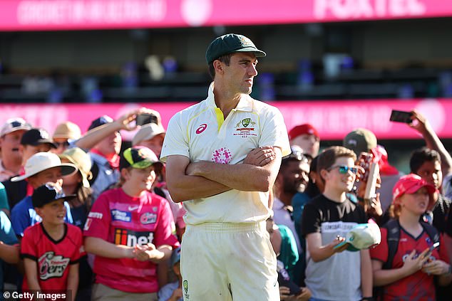 Cummins of Australia looks on during day five of the Third Test Series match between Australia and South Africa at the Sydney Cricket Ground