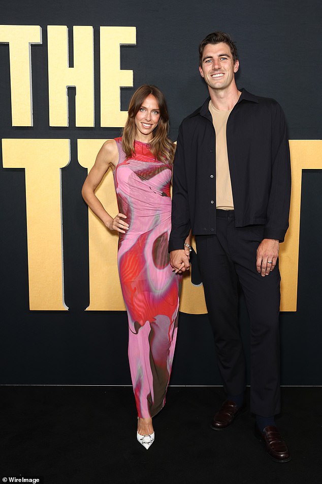 Becky Boston and Pat Cummins attend The Test Season Two premiere at Hoyts Entertainment Quarter on January 9, 2023 in Sydney