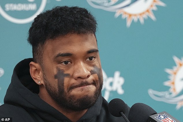 Dolphins starting quarterback Tua Tagovailoa (pictured) remains in concussion protocol for the second time this season ahead of Sunday's playoff game in Buffalo, sparking speculation Miami could be in the market for a new quarterback this offseason.