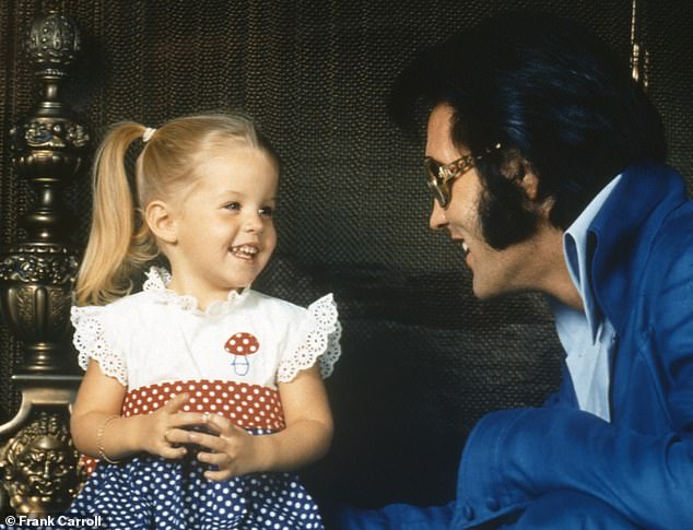 Lisa Marie Presley as a child with her father, Elvis.  Both died in similar circumstances.