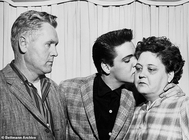 Elvis with his parents just before joining the army.  Gladys died the day before boarding