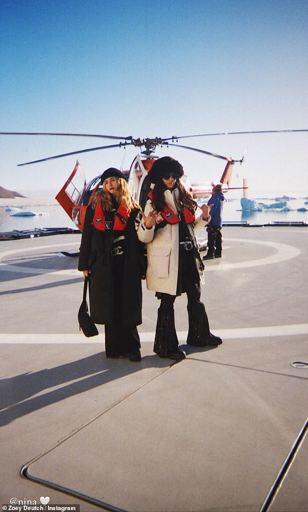 Landing: During their adventure across the ice-covered continent, the two stars took a helicopter ride, where they landed on a helipad, amidst all the glaciers in the water.