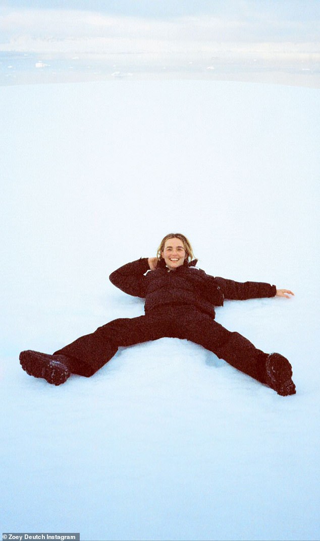 Snow bunny: Deutch made some snow angels on the steep snow during the ride