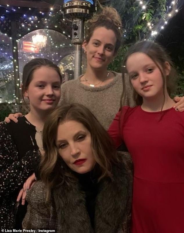 Lisa Marie Presley leaves behind three grieving daughters after she died suddenly yesterday at age 54 (pictured with daughters Riley and twins Harper and Finley)