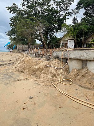 After a dreadful flight to Thailand, they arrived to find that their 'luxury' accommodation was still essentially a construction site (pictured)