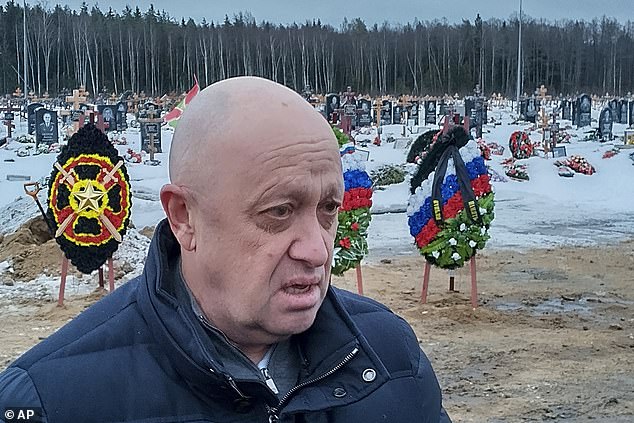 Putin's circle no longer see him as a 'guarantor of stability' and are alarmed by the rise of Yevgeny Prigozhin (pictured), head of the well-armed Wagner private army, which is so far loyal to the Kremlin but could turn on an elite seen as failing in the war, Gallyamov said