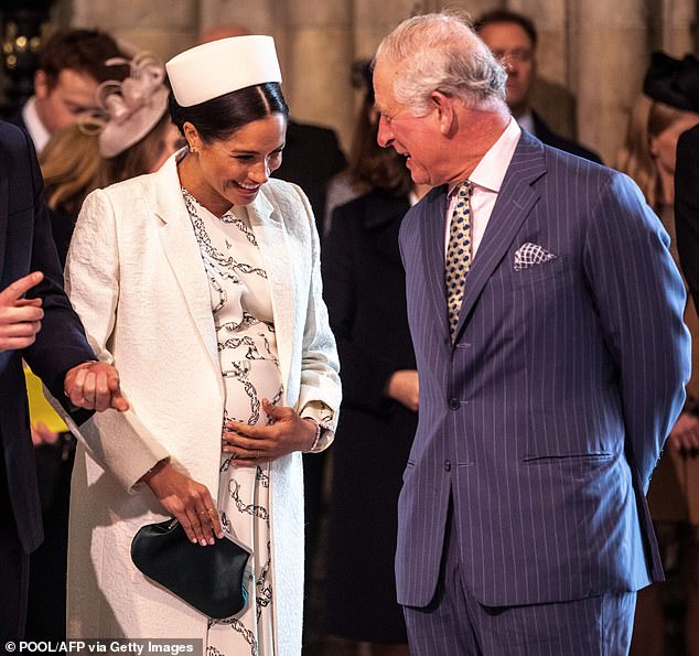 Harry alleges Camilla 'eavesdropped' on a conversation between Meghan and Charles (pictured March 2019) during their first meeting at Clarence House