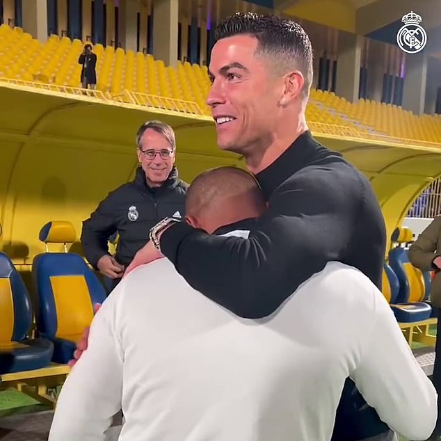 Ronaldo also hugged club legend Roberto Carlos, who was delighted to see the 37-year-old.