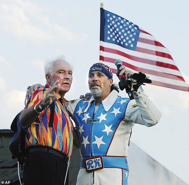 With his famous father: Robbie seen with his father Evel Knievel in 2006;  Eve died in 2007