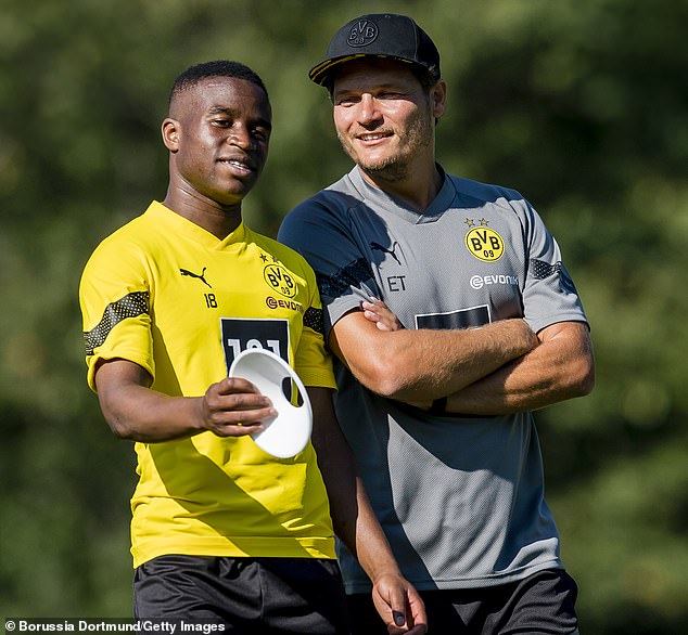 The news will be a big boost for Dortmund manager Edin Terzic (pictured right)