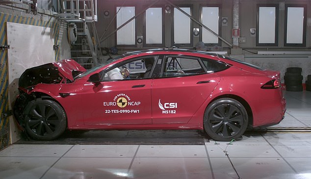 The Model S (pictured) is the top car and the Model Y the safest small off-roader