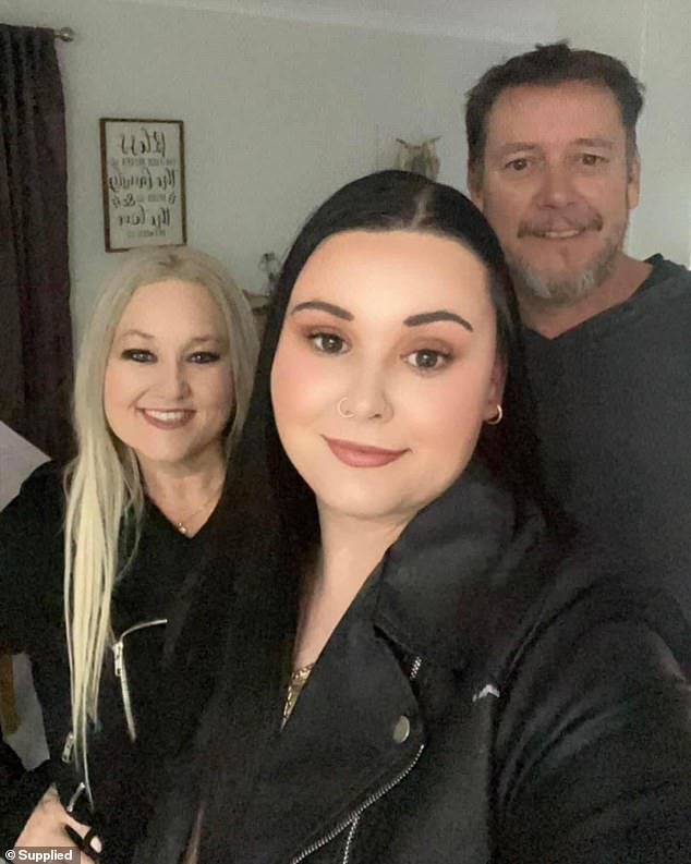 Ms Sheriff said she was 'heartbroken' after her daughter, Abbey, was killed when she lost control of her new car on the Kwinana Highway in Baldivis, south of Perth on Wednesday (pictured mother, father and daughter together)