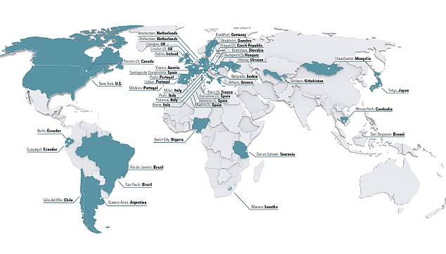 Many of the Chinese police stations are open in Western Europe, with only four in North America.