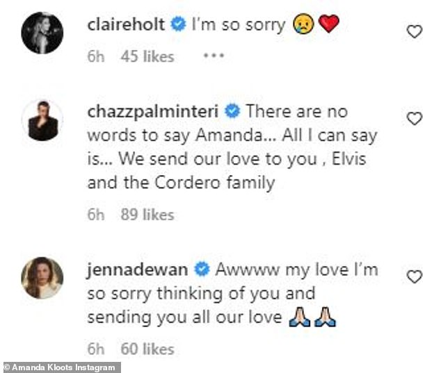 Heartfelt messages: Celebrity friends expressed their condolences in the comments, including dancer Jenna Dewan and Vampire Diaries alum Claire Holt.