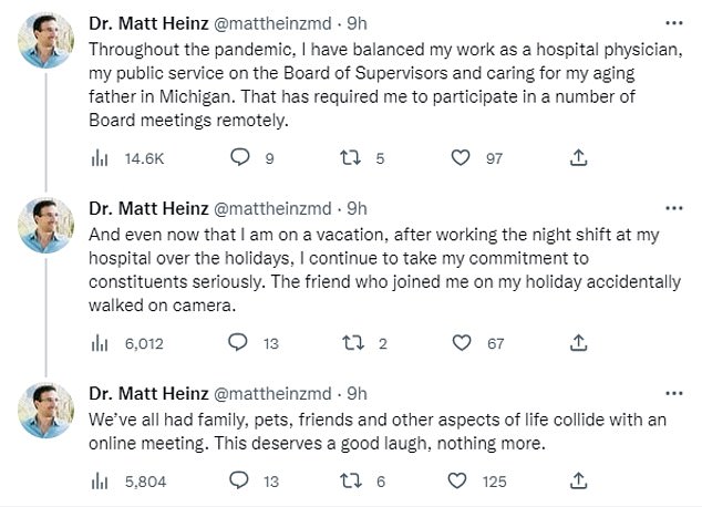 Matt Heinz took to Twitter to defend his 24-year-old travel companion's appearance.