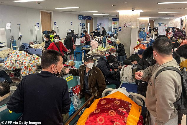 Chinese Foreign Ministry spokesman Wang Wenbin revealed on Thursday that several discussions have already taken place between the two nations (pictured, Chinese residents at Tongren hospital in Shanghai)