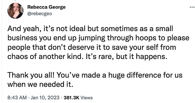 George, 42, then took to Twitter to thank the people who have supported his store.