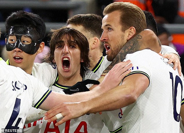 Merson says Tottenham would have lost the game if not for Harry Kane (right)