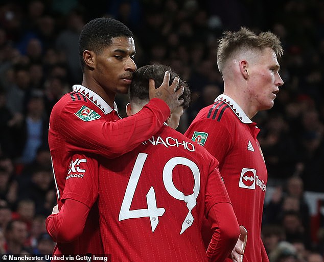 Wingers Marcus Rashford (left) and Alejandro Garnacho have been penalized for being late