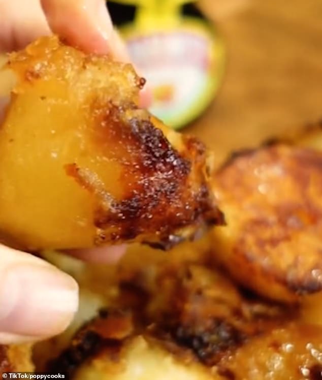 She also says not to stop at the seasoning, adding plenty of salt and pepper to the potatoes before cooking them in oil.