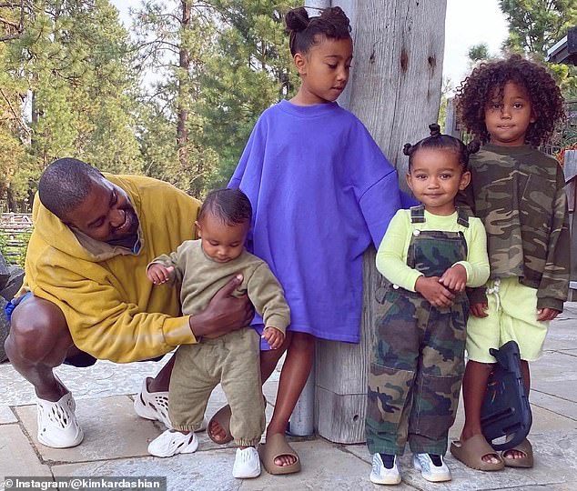 Father of four: The 42-year-old reality TV bombshell shares her four children North, Saint, seven, Chicago, four, and Psalm, three, with her third ex-husband Kanye West.