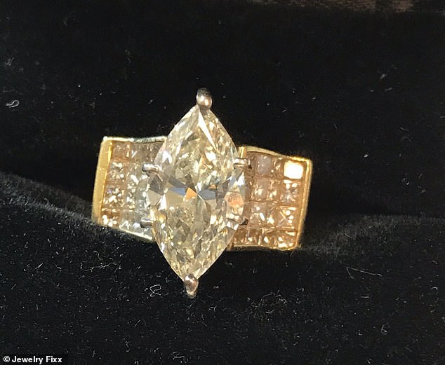 An 18-karat gold marquee-shaped ring with a 4-carat diamond in the center and 2-carat diamonds on the side valued at $40,000 was stolen Wednesday by a trio of brazen thieves.