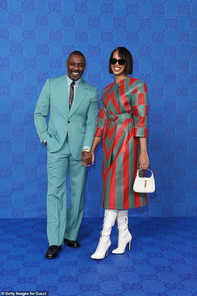 Idris Elba and Sabrina Dhowre arrive at the Gucci show during Milan Fashion Week, January 13, 2023