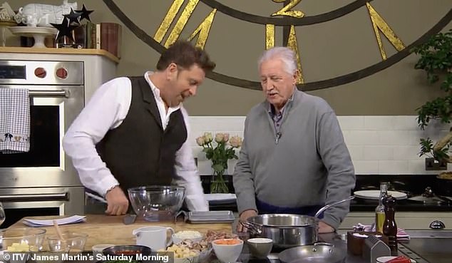 Close bond: James, who describes Brian as his 'TV dad', introduced the Ready Steady Cook star and the pair began cooking together, when Brian revealed he had a stroke in June