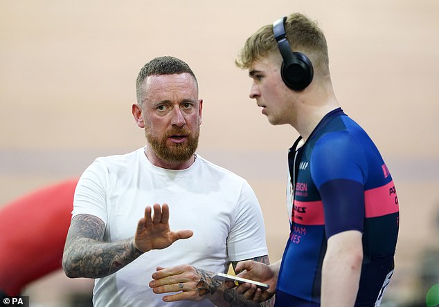 Sir Bradley Wiggins (left) with his son Ben Wiggins during day one of the HSBC UK National Track Championships at Geraint Thomas National Velodrome, Newport