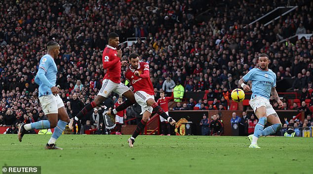 With the England star missing the ball, Fernandes held on to the pass to score