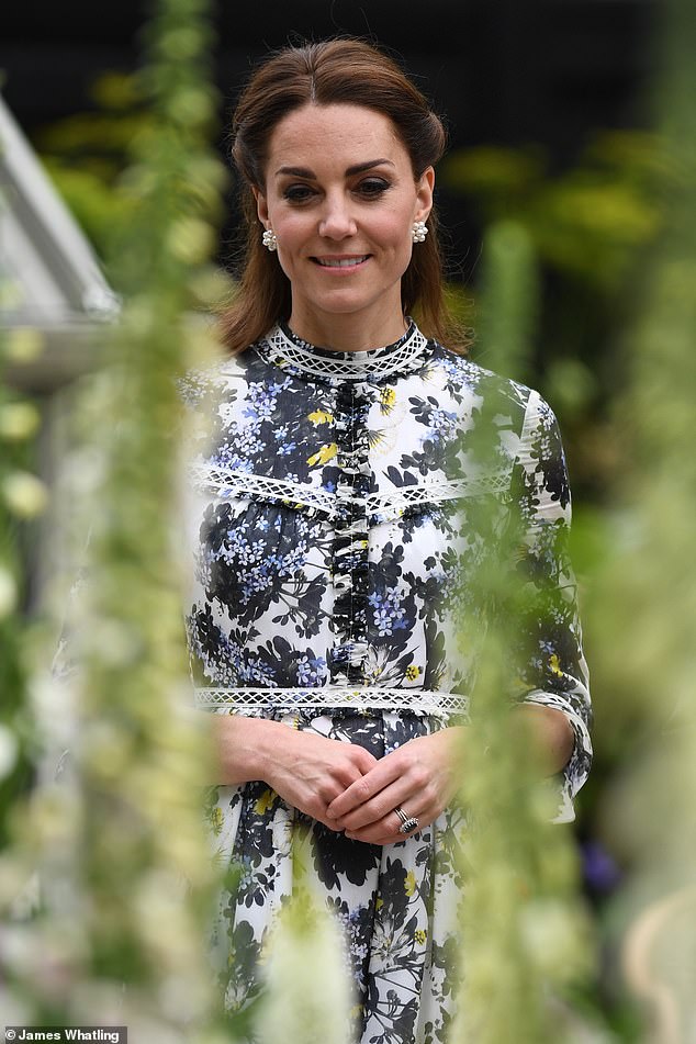 Kate was photographed in an Erdem dress at the Chelsea Flower Show in May 2019.