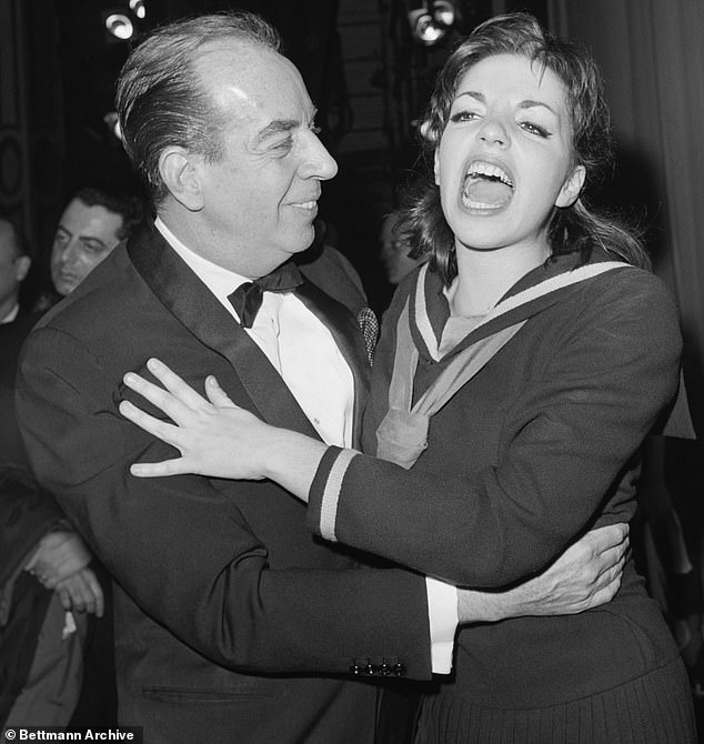 Pedigree: Pictured in Flora, the opening night of The Red Menace with her famous father, director Vincente Minnelli, Liza became the youngest ever Best Actress Tony winner for the show.