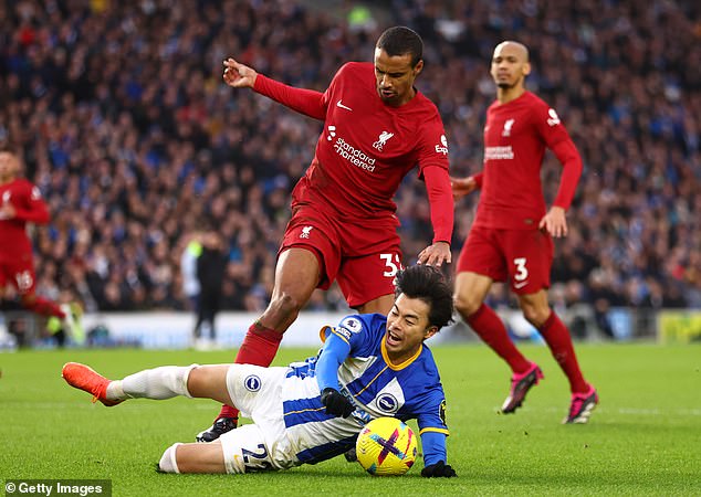 It was a terrible display from Joel Matip as he had a nightmare against the tricky Mitoma.