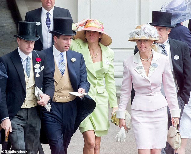 Maxwell was a guest of Prince Andrew at Buckingham Palace on several occasions.  Pictured: Prince Andrew, Ghislaine Maxwell, Jeffrey Epstein and Caroline Stanley in June 2000