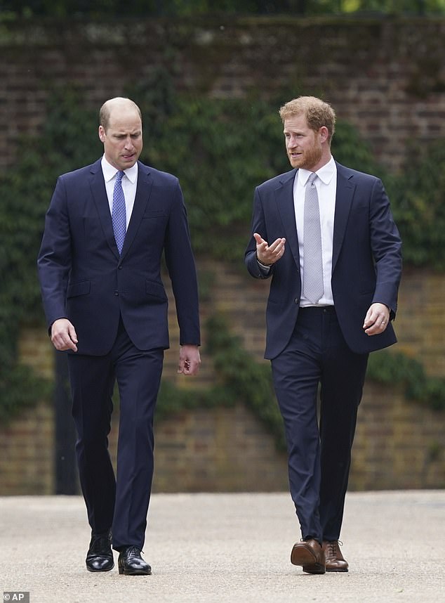 Though unprecedented, William should make an elaborate televised statement to regain the initiative.  Pictured: Prince William and Prince Harry in the Sunken Garden at Kensington Palace, London, July 1, 2021.